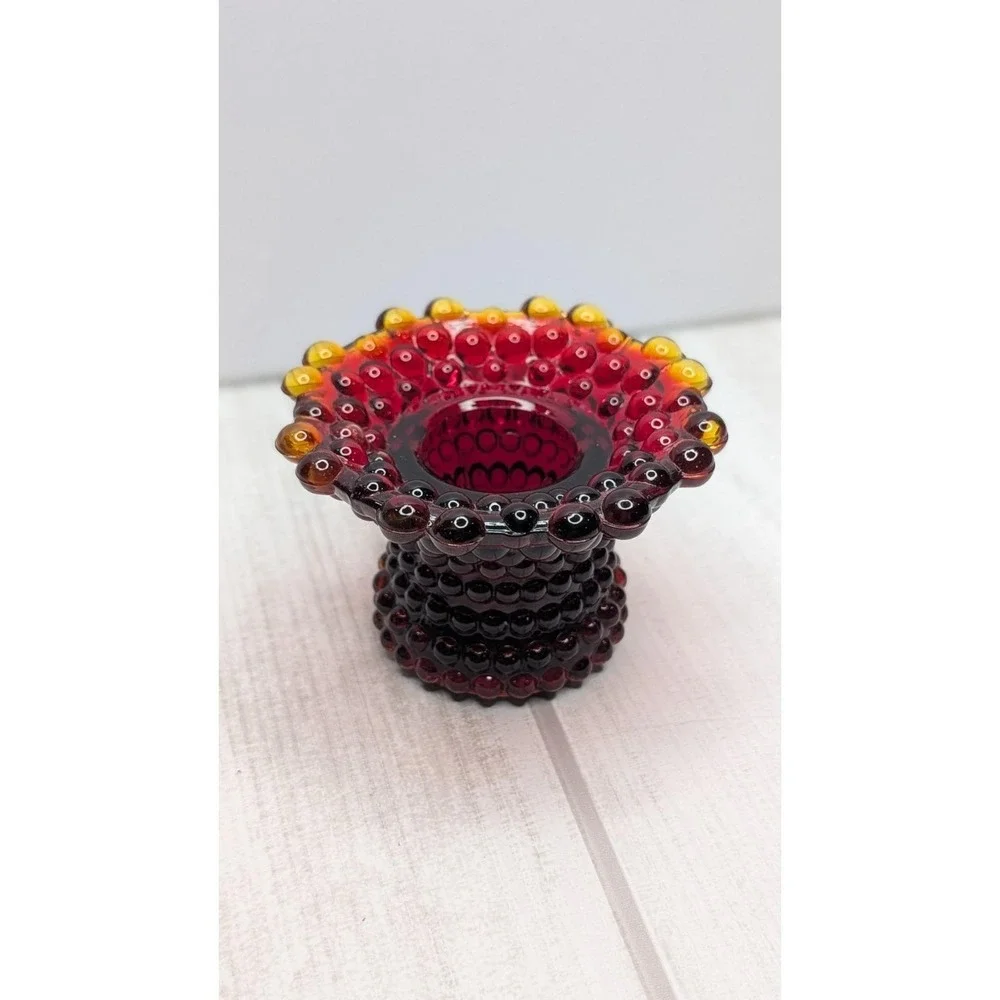 Amberina Hobnail Fenton Glass Candle Holder – Glows Under Black Light
